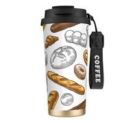 YXDVPALNE Patrón de pan sobre fondo blanco,Taza de café de acero inoxidable 316 con cordón, vaso térmico de viaje para coche, 500 ml