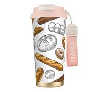 YXDVPALNE Patrón de pan sobre fondo blanco,Taza de café de acero inoxidable 316 con cordón, vaso térmico de viaje para coche, 500 ml