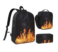 YXDVPALNE Patrón de parrilla de carbón en llamas,Mochila para estudiantes, bolsa de almuerzo y estuche de lápices (3 piezas)