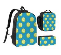 YXDVPALNE Patrón de pelotas de tenis,Mochila para estudiantes, bolsa de almuerzo y estuche de lápices (3 piezas)