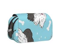 YXDVPALNE Patrón de Perro Pastor inglés Antiguo Estuche para lápices portátil con Doble Concha y Cremallera