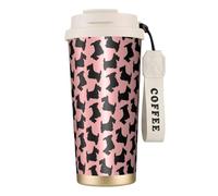 YXDVPALNE Patrón de terrier escocés rosa y negro,Taza de café de acero inoxidable 316 con cordón, vaso térmico de viaje para coche, 500 ml