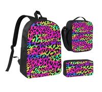 YXDVPALNE Patrón geométrico abstracto de neón brillante,Mochila para estudiantes, bolsa de almuerzo y estuche de lápices (3 piezas)