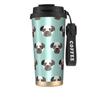 YXDVPALNE Patrón infantil con ilustración de cachorro azul de Pug,Taza de café de acero inoxidable 316 con cordón, vaso térmico de viaje para coche, 500 ml