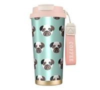YXDVPALNE Patrón infantil con ilustración de cachorro azul de Pug,Taza de café de acero inoxidable 316 con cordón, vaso térmico de viaje para coche, 500 ml
