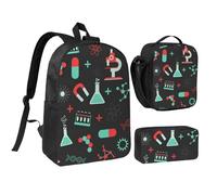 YXDVPALNE Patrones de química y ciencia verdes,Mochila para estudiantes, bolsa de almuerzo y estuche de lápices (3 piezas)