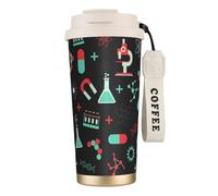 YXDVPALNE Patrones de química y ciencia verdes,Taza de café de acero inoxidable 316 con cordón, vaso térmico de viaje para coche, 500 ml