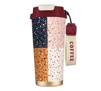 YXDVPALNE Patrones de terrazo vectoriales sin costuras,Taza de café de acero inoxidable 316 con cordón, vaso térmico de viaje para coche, 500 ml