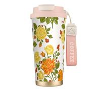 YXDVPALNE Peonía de flor amarilla,Taza de café de acero inoxidable 316 con cordón, vaso térmico de viaje para coche, 500 ml