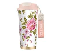 YXDVPALNE Peonías de color rosa paja,Taza de café de acero inoxidable 316 con cordón, vaso térmico de viaje para coche, 500 ml