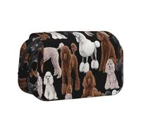 YXDVPALNE Perro Negro con caniches Estuche para lápices portátil con Doble Concha y Cremallera