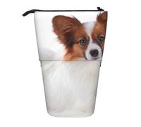 YXDVPALNE Perro Papillon Esponjoso,Estuche telescópico para lápices, Soporte para lápices con Cremallera.