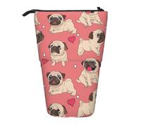 YXDVPALNE Perro Pug con Forma de corazón para el Día de San Valentín,Estuche telescópico para lápices, Soporte para lápices con Cremallera.