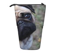 YXDVPALNE Perro Pug Impreso,Estuche telescópico para lápices, Soporte para lápices con Cremallera.