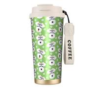 YXDVPALNE Perro Schnauzer de corazón verde,Taza de café de acero inoxidable 316 con cordón, vaso térmico de viaje para coche, 500 ml