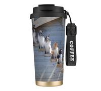 YXDVPALNE Perros Border Collie Shetland Sheepdogs Alaskan,Taza de café de acero inoxidable 316 con cordón, vaso térmico de viaje para coche, 500 ml
