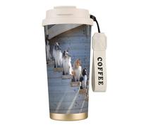 YXDVPALNE Perros Border Collie Shetland Sheepdogs Alaskan,Taza de café de acero inoxidable 316 con cordón, vaso térmico de viaje para coche, 500 ml