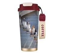 YXDVPALNE Perros Border Collie Shetland Sheepdogs Alaskan,Taza de café de acero inoxidable 316 con cordón, vaso térmico de viaje para coche, 500 ml