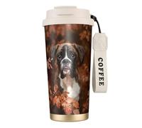 YXDVPALNE Perros Boxer Otoño,Taza de café de acero inoxidable 316 con cordón, vaso térmico de viaje para coche, 500 ml