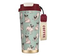 YXDVPALNE Perros Pug Sentados,Taza de café de acero inoxidable 316 con cordón, vaso térmico de viaje para coche, 500 ml
