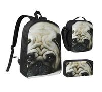 YXDVPALNE Perros Pug Tristes Perros Pug Tristes Mascotas Pug,Mochila para estudiantes, bolsa de almuerzo y estuche de lápices (3 piezas)