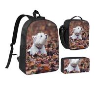YXDVPALNE Perros Westie Bokeh West Highland White Terrier,Mochila para estudiantes, bolsa de almuerzo y estuche de lápices (3 piezas)
