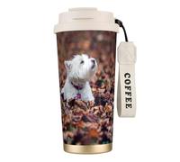YXDVPALNE Perros Westie Bokeh West Highland White Terrier,Taza de café de acero inoxidable 316 con cordón, vaso térmico de viaje para coche, 500 ml