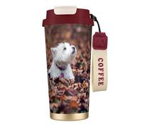 YXDVPALNE Perros Westie Bokeh West Highland White Terrier,Taza de café de acero inoxidable 316 con cordón, vaso térmico de viaje para coche, 500 ml