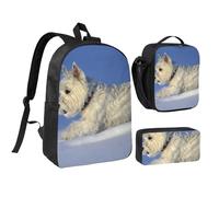 YXDVPALNE Perros Westie de invierno West Highland White Terrier,Mochila para estudiantes, bolsa de almuerzo y estuche de lápices (3 piezas)