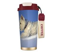YXDVPALNE Perros Westie de invierno West Highland White Terrier,Taza de café de acero inoxidable 316 con cordón, vaso térmico de viaje para coche, 500 ml
