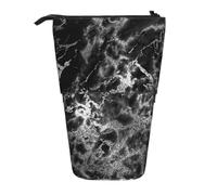 YXDVPALNE Piedra de mármol Gris Grafito Negro Plateado,Estuche telescópico para lápices, Soporte para lápices con Cremallera.