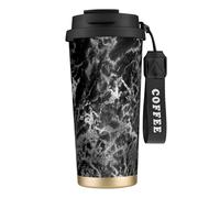 YXDVPALNE Piedra de mármol gris grafito negro plateado,Taza de café de acero inoxidable 316 con cordón, vaso térmico de viaje para coche, 500 ml