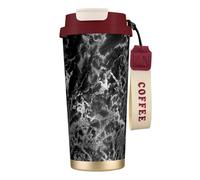 YXDVPALNE Piedra de mármol gris grafito negro plateado,Taza de café de acero inoxidable 316 con cordón, vaso térmico de viaje para coche, 500 ml