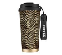 YXDVPALNE Piel de animal de pitón africana negra dorada de safari sepia,Taza de café de acero inoxidable 316 con cordón, vaso térmico de viaje para coche, 500 ml