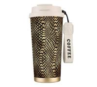 YXDVPALNE Piel de animal de pitón africana negra dorada de safari sepia,Taza de café de acero inoxidable 316 con cordón, vaso térmico de viaje para coche, 500 ml