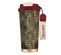 YXDVPALNE Piel de animal de pitón africana negra dorada de safari sepia,Taza de café de acero inoxidable 316 con cordón, vaso térmico de viaje para coche, 500 ml