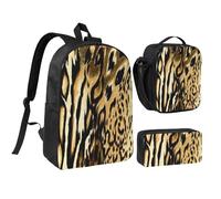 YXDVPALNE Piel de leopardo, león y tigre atigrado,Mochila para estudiantes, bolsa de almuerzo y estuche de lápices (3 piezas)