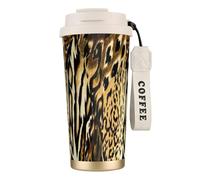 YXDVPALNE Piel de leopardo, león y tigre atigrado,Taza de café de acero inoxidable 316 con cordón, vaso térmico de viaje para coche, 500 ml