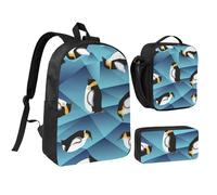 YXDVPALNE Pingüino de polígono abstracto,Mochila para estudiantes, bolsa de almuerzo y estuche de lápices (3 piezas)