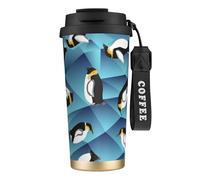 YXDVPALNE Pingüino de polígono abstracto,Taza de café de acero inoxidable 316 con cordón, vaso térmico de viaje para coche, 500 ml