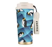 YXDVPALNE Pingüino de polígono abstracto,Taza de café de acero inoxidable 316 con cordón, vaso térmico de viaje para coche, 500 ml