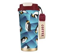 YXDVPALNE Pingüino de polígono abstracto,Taza de café de acero inoxidable 316 con cordón, vaso térmico de viaje para coche, 500 ml
