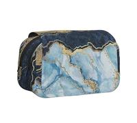 YXDVPALNE Pintura Abstracta Dorada con Brillo y mármol Azul Estuche para lápices portátil con Doble Concha y Cremallera
