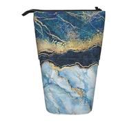 YXDVPALNE Pintura Abstracta Dorada con Brillo y mármol Azul,Estuche telescópico para lápices, Soporte para lápices con Cremallera.