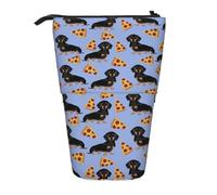 YXDVPALNE Pizza Comida Perro Salchicha Lindo,Estuche telescópico para lápices, Soporte para lápices con Cremallera.