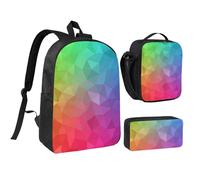 YXDVPALNE Poligonal multicolor que consta de triángulos y arcoíris,Mochila para estudiantes, bolsa de almuerzo y estuche de lápices (3 piezas)