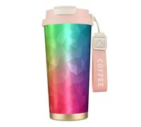 YXDVPALNE Poligonal multicolor que consta de triángulos y arcoíris,Taza de café de acero inoxidable 316 con cordón, vaso térmico de viaje para coche, 500 ml