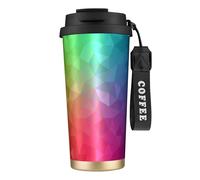YXDVPALNE Poligonal multicolor que consta de triángulos y arcoíris,Taza de café de acero inoxidable 316 con cordón, vaso térmico de viaje para coche, 500 ml
