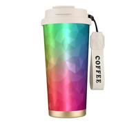 YXDVPALNE Poligonal multicolor que consta de triángulos y arcoíris,Taza de café de acero inoxidable 316 con cordón, vaso térmico de viaje para coche, 500 ml