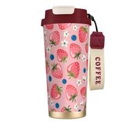 YXDVPALNE Preciosa fresa rosa,Taza de café de acero inoxidable 316 con cordón, vaso térmico de viaje para coche, 500 ml